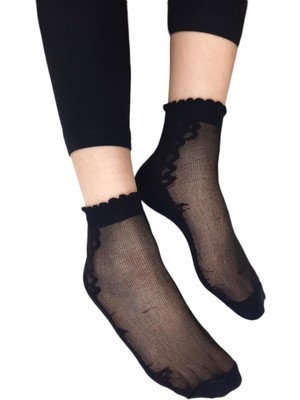Black Arden Socks Kadın Fantazy Tek Çift Siyah Desenli 36-41 Numara Ince Kısa Çorap BT-0678
