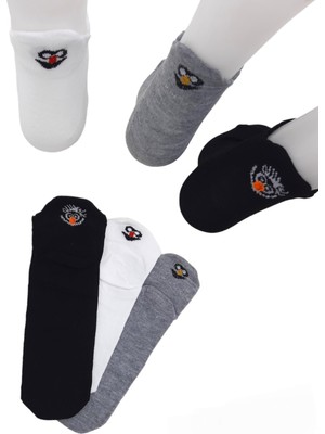 Black Arden Socks Kadın Kulaklı Siyah Asortili Renkli 3 Çift 36-41 Numara Patik Çorap BT-0701