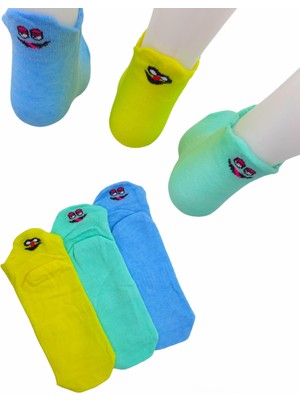 Black Arden Socks Kadın Kulaklı Yeşil Asortili Renkli 3 Çift 36-41 Numara Patik Çorap BT-0700