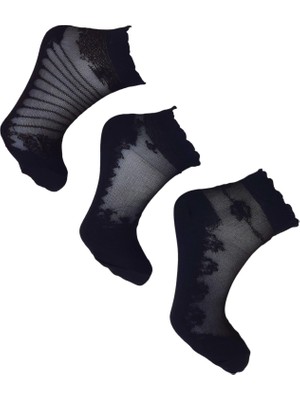 Black Arden Socks Kadın Fantazy Siyah Asortili 3 Çift 36-41 Numara Ince Patik Çorap BT-0702