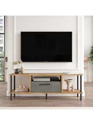 Robin Home Petra Metal Tv Ünitesi Kapaklı 120CM Atlantik Çam-Beton