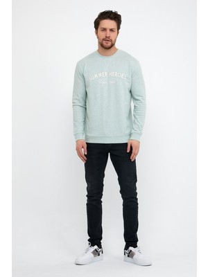 Mococo Nakışlı Buz Mavisi  Sweatshirt  Erkek 5301