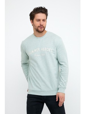 Mococo Nakışlı Buz Mavisi  Sweatshirt  Erkek 5301