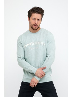 Mococo Nakışlı Buz Mavisi  Sweatshirt  Erkek 5301