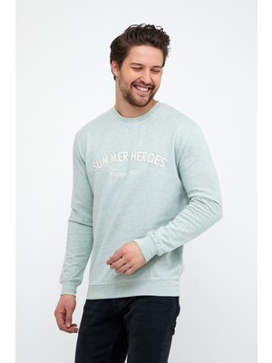 Mococo Nakışlı Buz Mavisi  Sweatshirt  Erkek 5301