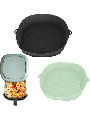 2 Adet Silikon Hava Ryzler Fırın Pişirme Tepsisi Pizza Kızarmış Tavuk Airfryer Silikon Sepet Kullanımlık Airfryer Pan Liner Aksesuarları Siyah Yeşil