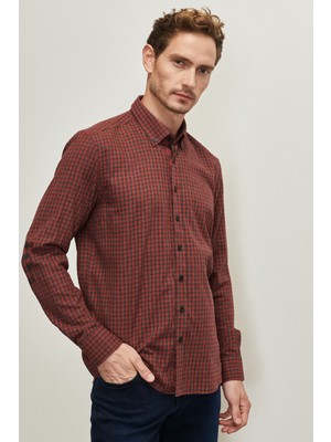 Altınyıldız Classics Erkek Antrasıt-kırmızı Slim Fit Dar Kesim Düğmeli Yaka Flanel Gömlek