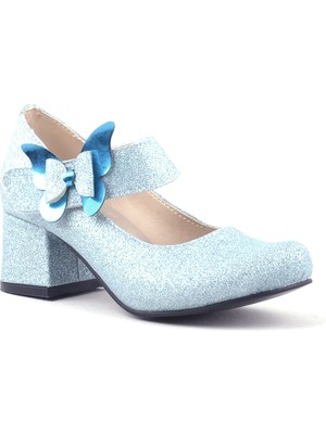 Hapshoe Kids Mavi Işıltılı Kelebekli Kız Çocuk Topuklu Ayakkabı