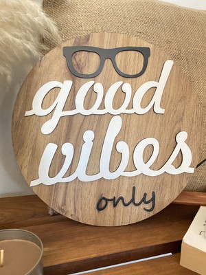 Windly Concept Good Vibes Only Yazılı Ahşap Duvar Dekoru Dekoratif Duvar Süsü 30 cm Çap