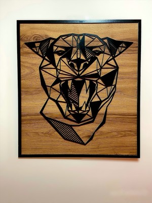 Windly Concept Tasarım Ahşap Leopar Dekoratif Tablo Mdf Duvar Süsü 43X48 cm