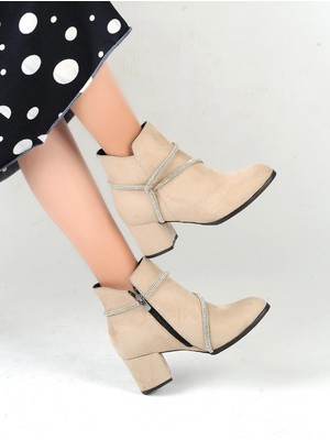 Ayakcenter 22-B17 Süet Ay Işığı 5 cm Topuklu Kadın Bot