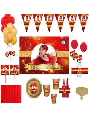 Hayaller Dükkanı 10 Kişilik Fotoğraflı 6 Ay Kınası Full Kişiye Özel  Süsleme ve Sofra Seti, Parti Seti