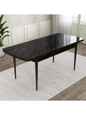 Canisa Concept Lia Serisi MDF Siyah Mermer Desen Açılabilir  80 x 132 cm Yemek Masası Takımı 4 Sandalye
