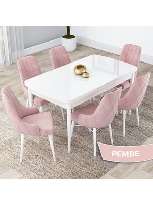 Canisa Concept Lia Serisi Beyaz Açılabilir 80 x 132 cm  Yemek Masası Takımı 6 Sandalye