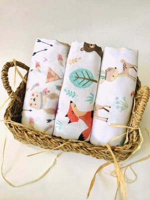 juniperus Çok Amaçlı Müslin Bezi Battaniye 3 Adet Yumuşak Doğal Kumaş Desenli