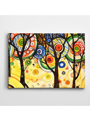 Dekolata Ağaçlar ve Daireler Soyut Kanvas Tablo