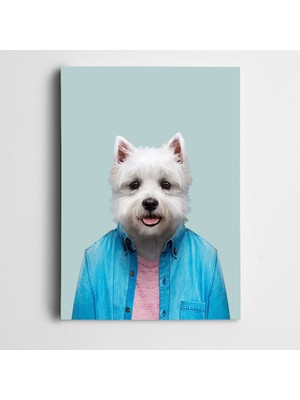 Dekolata Mavi Gömlekli Köpek Kanvas Tablo