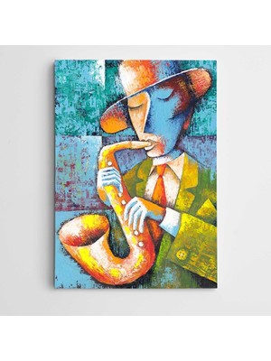 Dekolata Müzisyen Saksafon Modern Sanat Kanvas Tablo