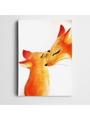 Dekolata Anne Tilki ve Yavrusu Kanvas Tablo