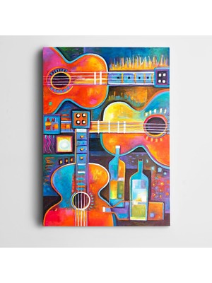 Dekolata Şişeler ve Gitarlar Kanvas Tablo