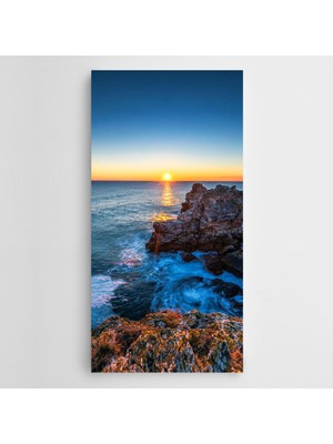 Dekolata Denizde Gün Batımı Kayalıklar Panoramik Kanvas Tablo