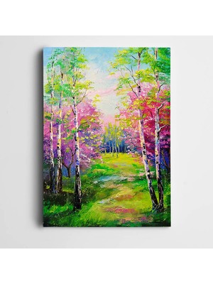Dekolata Pembe Ağaçlar Doğa Kanvas Tablo