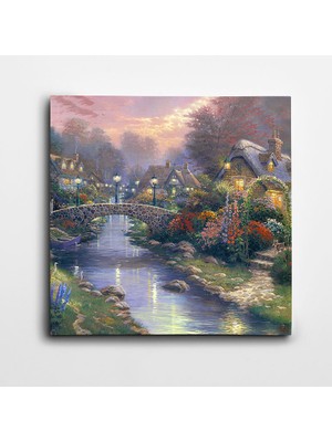 Dekolata Köprü Dere Evler Kare Kanvas Tablo