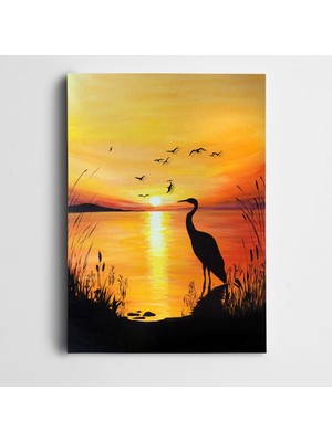 Dekolata Gün Batımında Kuşlar Kanvas Tablo