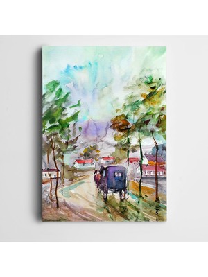 Dekolata Ağaçlar Yol Fayton Kanvas Tablo