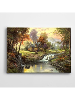 Dekolata Manzara Nehir Kartpostal Kanvas Tablo