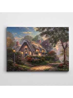Dekolata Işıklar Ev ve Ağaçlar Kanvas Tablo