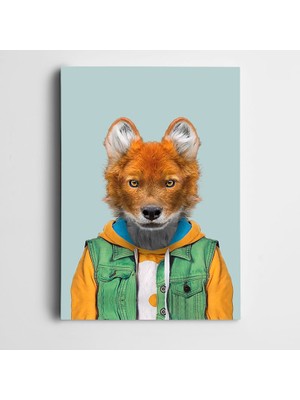 Dekolata Yeşil Yelekli Kurt Kanvas Tablo