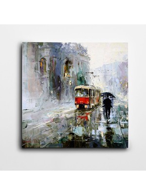 Dekolata Tren ve Insan Kare Kanvas Tablo