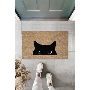 Dormot Home Dekoratif Dijital Kara Kedi Bej  Kapı Paspası Dış Mekan Paspas