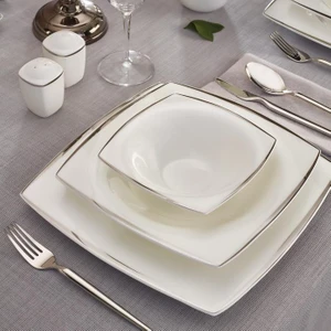 Fine Pearl 62 Parça Yemek Takımı Kare Agate Platin