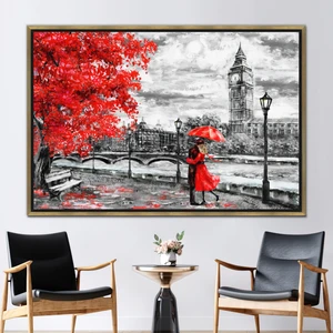 Kayra Export 1 Parça Gold Çerçeveli Kanvas Tablo Londra Kanvas Sanatı Manzara Kanvas Poster