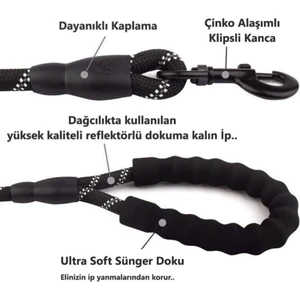 XML Dünyası Köpekler Için Gezdirme Tasması Reflektörlü 130 cm Halat Siyah