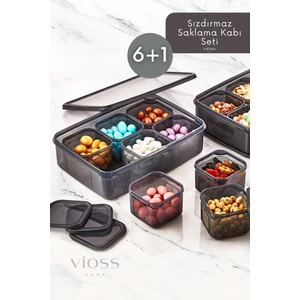 Vioss Home 7 'lı 14 Parça Sızdırmaz Saklama Kabı Kahvaltılık Ölçekli  Vakumlu Kapak Antrasit