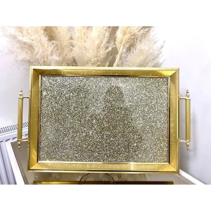 Sillage Home Sim Taşlı Gold Lüks Tepsi ,çeyizlikçay Tepsisi.çay Tepsisi ,tepsi