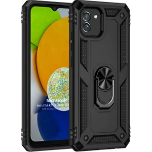 Samsung Galaxy A03 Kılıf Military Ring Holder Siyah