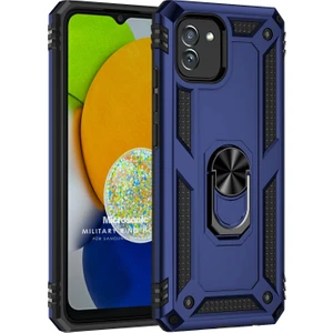 Samsung Galaxy A03 Kılıf Military Ring Holder Lacivert