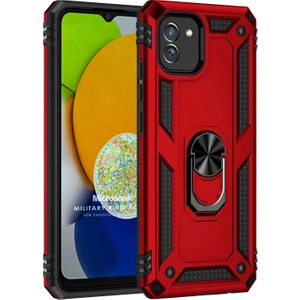 Samsung Galaxy A03 Kılıf Military Ring Holder Kırmızı