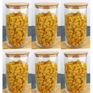 6'lı Bambu Kapaklı Cam Erzak Kavanozu 1400 ml