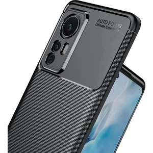 M.TK Moveteck Xiaomi MI12 Lite Uyumlu Kılıf Kamera Lens Korumalı Karbon Görünümlü Karbon Silikon Lüx Tank Zırh Military Uzun Ömürlü Tarz Kılıf