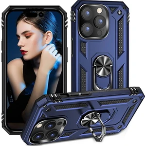 M.TK Moveteck Iphone 14 Pro Max Uyumlu Kılıf Military Armor Yüzüklü Standlı Armour Tank Zırh Silikon Kamera Korumalı Vega Arka Kapak