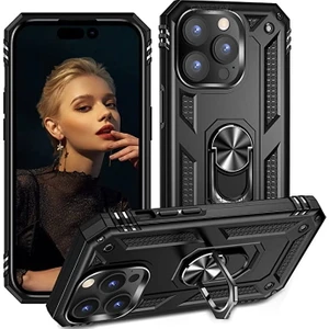 M.TK Moveteck Iphone 14 Pro Uyumlu Kılıf Military Armor Yüzüklü Standlı Armour Tank Zırh Silikon Kamera Korumalı Vega Arka Kapak