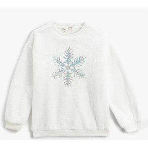 Peluş Sweatshirt Kar Tanesi Pul Payet Işlemeli