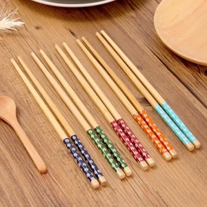 5 Çift Chopstick Yıkanabilir Organik Ahşap Desenli Bambu Yemek Çubuğu, Sushi Japon Çin Yemek Çubuğu