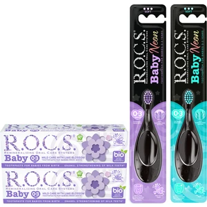 Baby 0-3 Yaş Ihlamur Özlü Diş Mcn ve Baby Neon Diş Frc- 2 Macun + 2 Fırça Set Turkuaz-Mor
