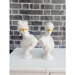 Cemrela Art Maskeli Diana ve Apollo Büst Heykel 2'li Set, Dekoratif Obje, Hediyelik, Süs Eşyası